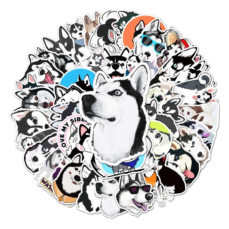 50 sheets Husky Graffiti Personality Cartoon Cross-border Cute Animal Children's Decorative Skateboard Luggage Sticker Waterproof