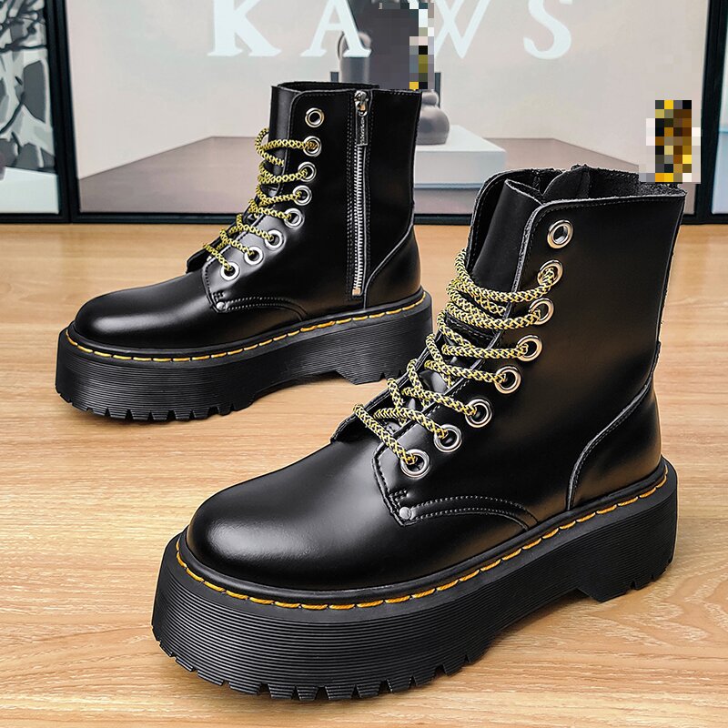 British Style Couples Ankle Boots Fall/Winter 2022 Fashion Black Lace-up Platform Shoes Soft Leather Casual Martin Boots