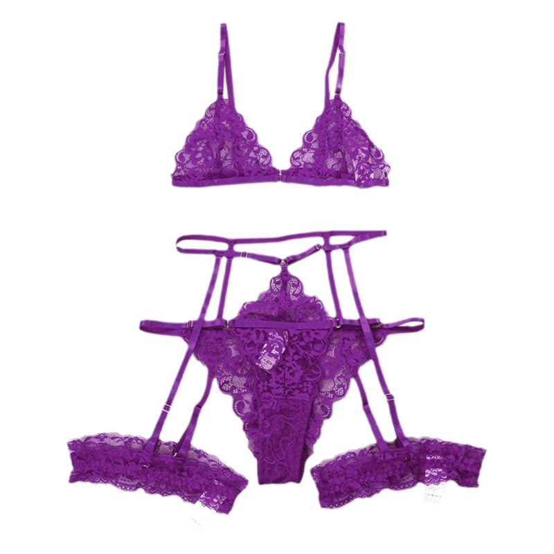 2024 Amazon cross-border hot selling large size sexy underwear set lace lace multi-color three-piece set temptation wholesale
