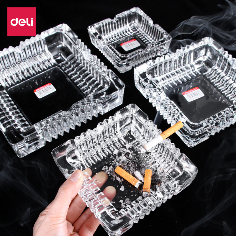 Deli Ashtray Living Room Office Large, Medium and Small Transparent Glass Cylinder Simple and Generous Thickened Glass Ashtray