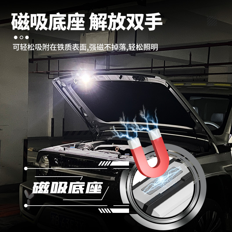 Picture of Cross-border dual LED key chain light multi-function magnetic flashlight cob side light outdoor work light bright warning light