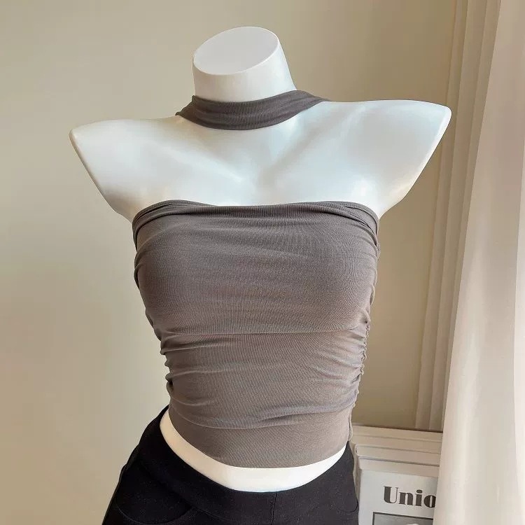 Pure desire this statue double-layer pleated neck strap sleeveless vest top women's summer outer wear French inner tube top