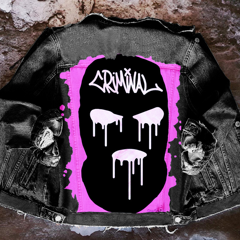 Picture of 2270 * cartoon portrait printing European and American street graffiti denim coat cowgirl coat winter Foreign Trade single product