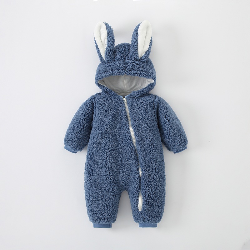 Baby's jumpsuit Spring Autumn and Winter Double Thickened Hooded Zipper Climbing Clothes Big Ears Rabbit jumpsuit Going Out