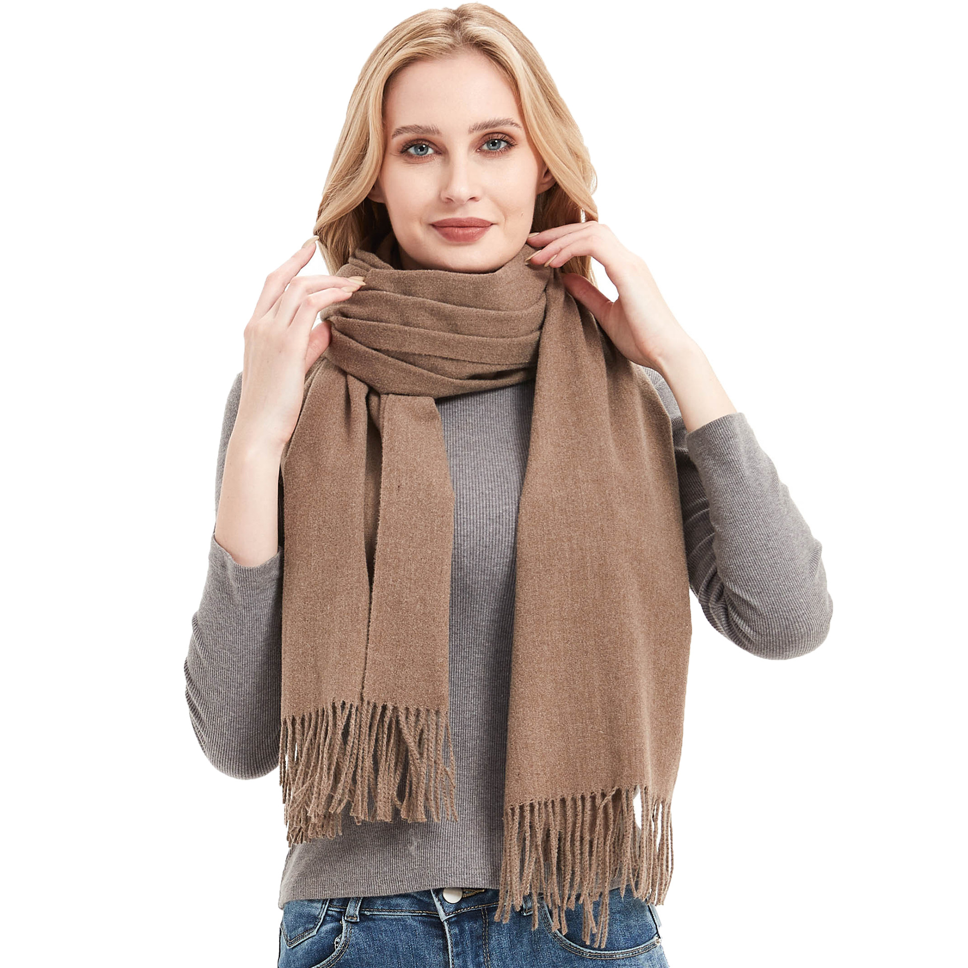 Picture of Foreign trade Europe and the United States new autumn and winter scarf women's polyester thorn hair tassel solid color scarf shawl dual-use manufacturers wholesale