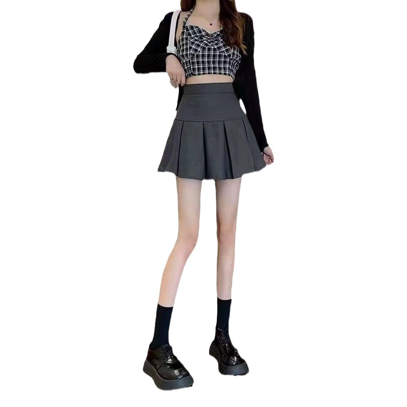 American retro sweet girl pleated skirt for women 2023 spring new anti-exposure sexy hot girl A- line short skirt