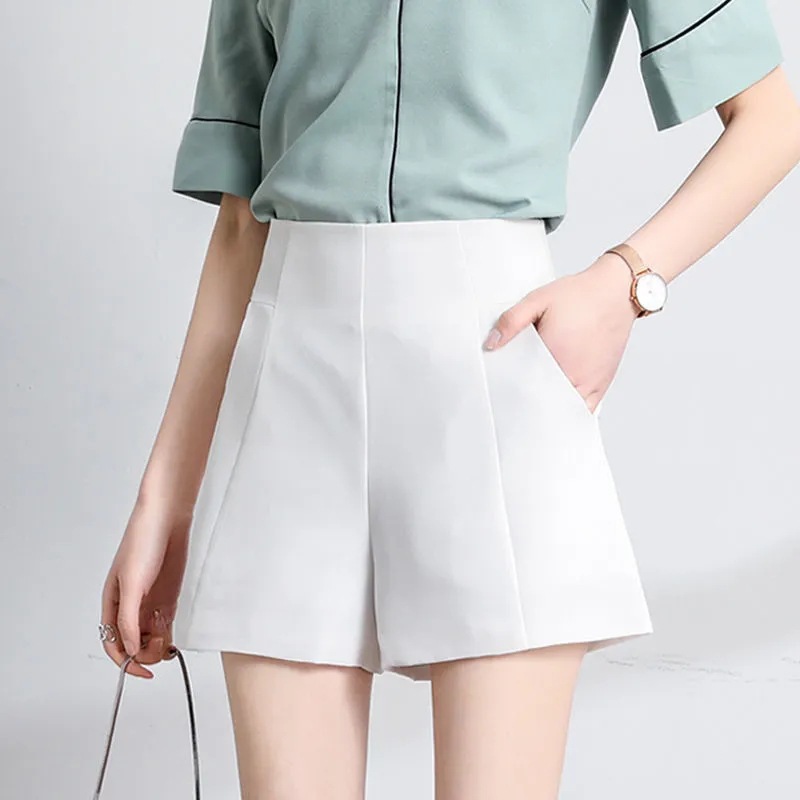 Spring and Summer Shorts Women's Summer Wide Legs Loose plus size High Waist White A- Shaped Slim Look Suit Black Thin All-Match Outer Wear