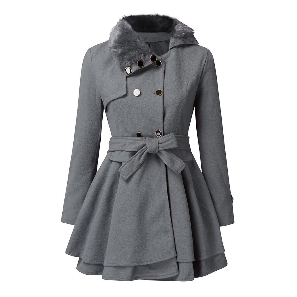 Picture of Cross-border New European and American Women's Slim-fit Long Woolen Coat Double-breasted Woolen Coat Trenchcoat Women