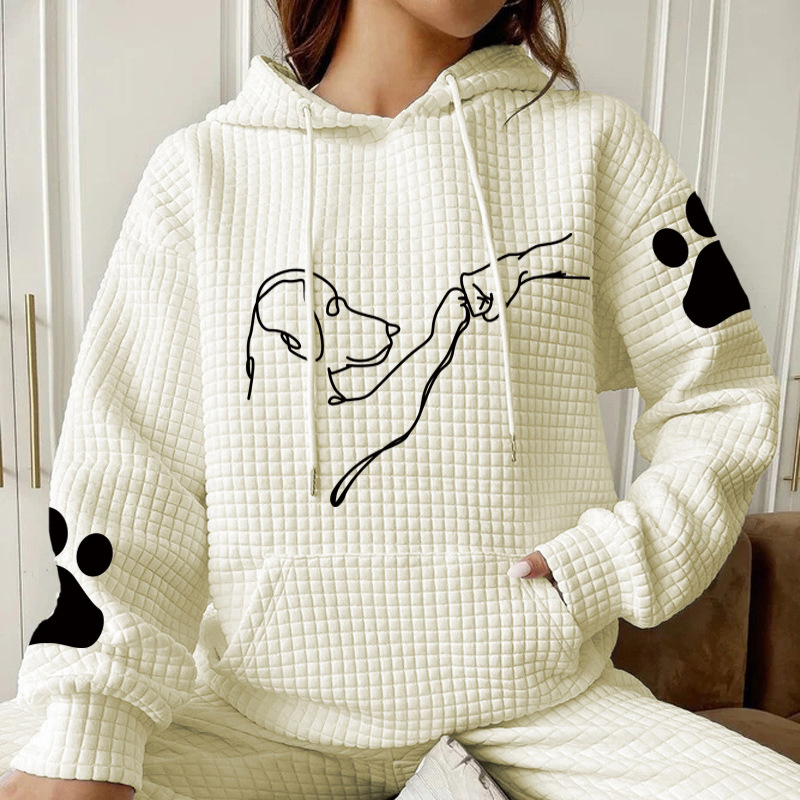 Heavy Sweatshirt Autumn and Winter Women's New Waffley Hooded Long-sleeved Cartoon Printed Sweatshirt Loose European and American Cross-border