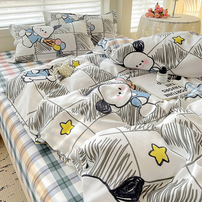 Picture of Class A Maternal and Infant Grade Four-Piece Set Small Fresh Thickened Sanding Quilt Cover Washed Cotton Bed Sheet Quilt Cover Dormitory Three-Piece Set ins
