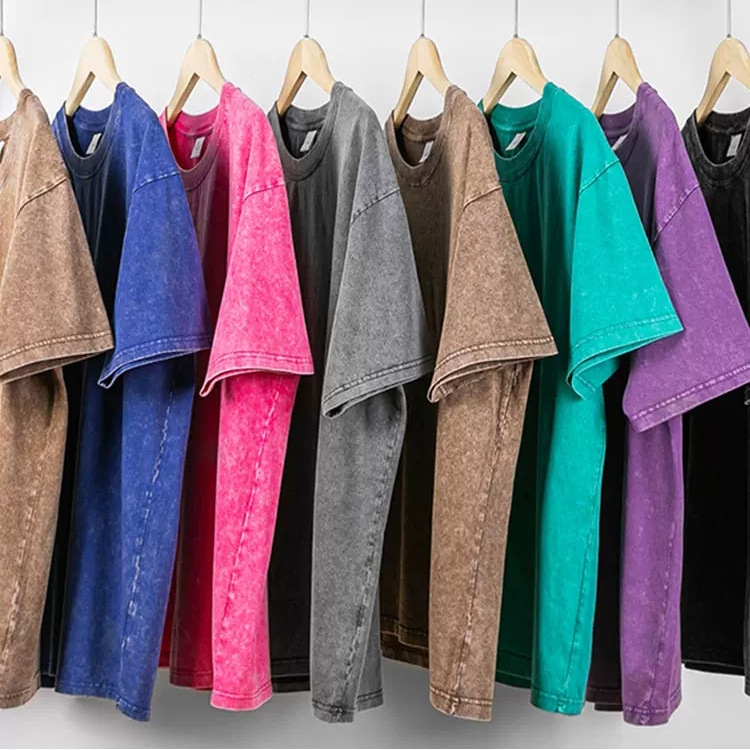 2025 Summer New Style 240g Washed Distressed Loose Fit Off-Shoulder Trendy Brand Pure Color Light Plate Short-Sleeved T-Shirt for Women