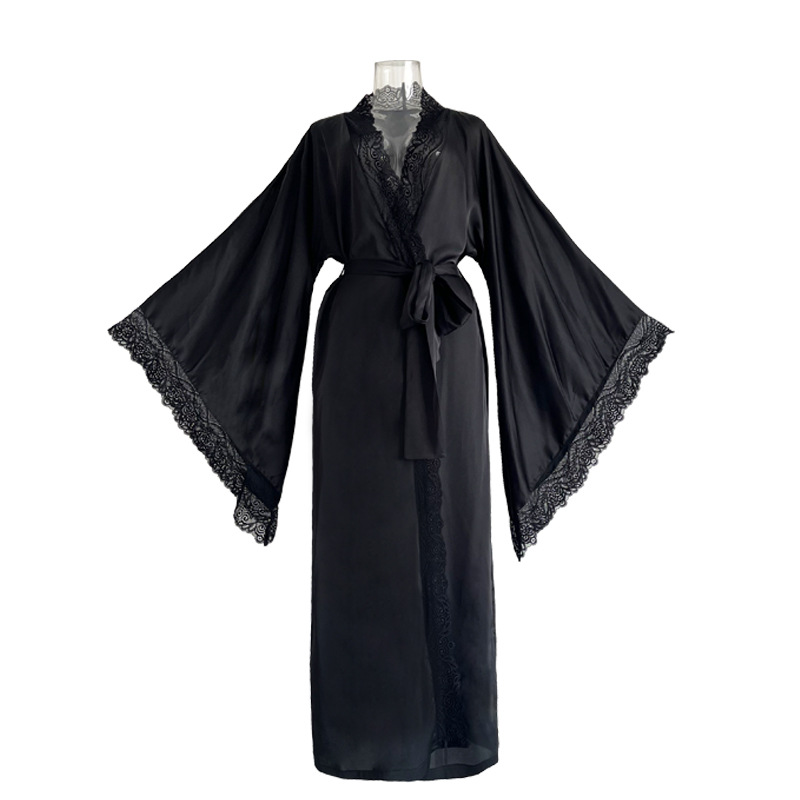 Picture of Fei Yun cross-border new satin pajamas women lace light luxury long sleeved cool feeling nightgown bathrobe home 336