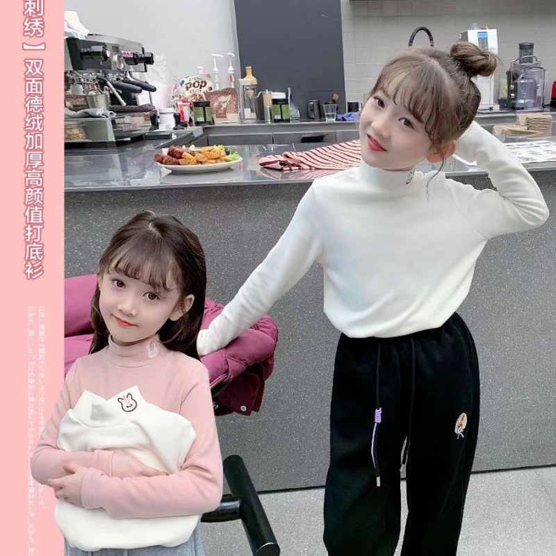 Picture of Girls' bottoming shirt thickened double-sided velvet half turtleneck baby long-sleeved T-shirt Western style medium and big children's inner warm top