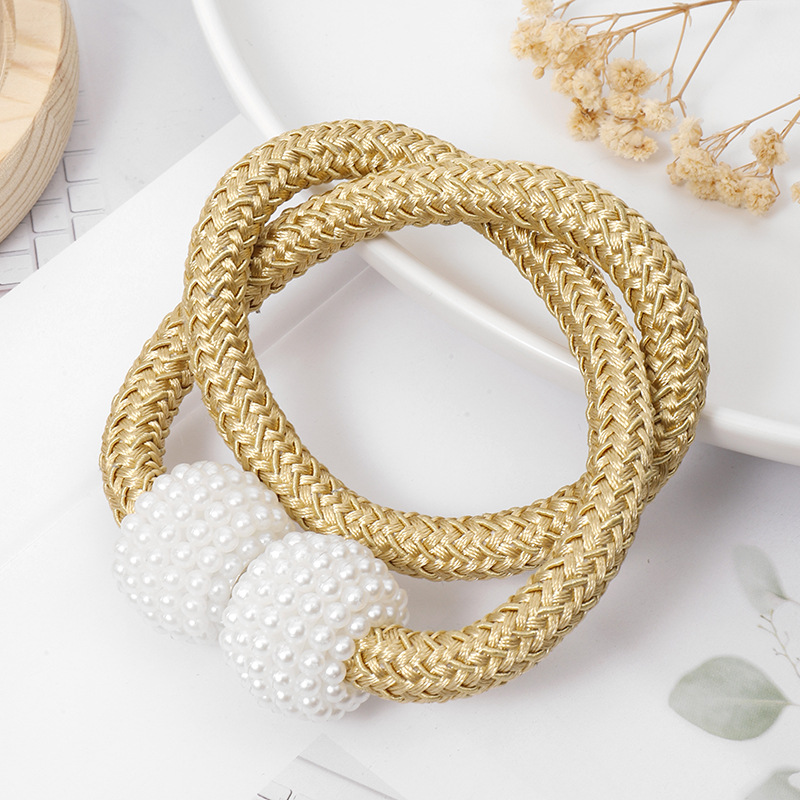 Picture of Curtain Straps Wholesale Small Pearl Magnetic Curtain Buckles Punch-Free Curtain Storage Binding Rope Drawstring Accessories