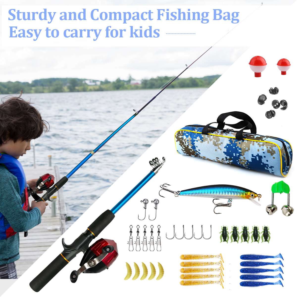Children's Fishing Rod Full Set suit Fishing Rod Kids Beginners Novice Mini Short Luya Sea Fishing Cross Border Wholesale
