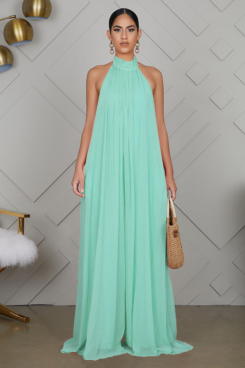 Picture of Chiffon Loose Wide-Leg Jumpsuit Chiffon Backless Sleeveless Halter Loose Jumpsuit for Women