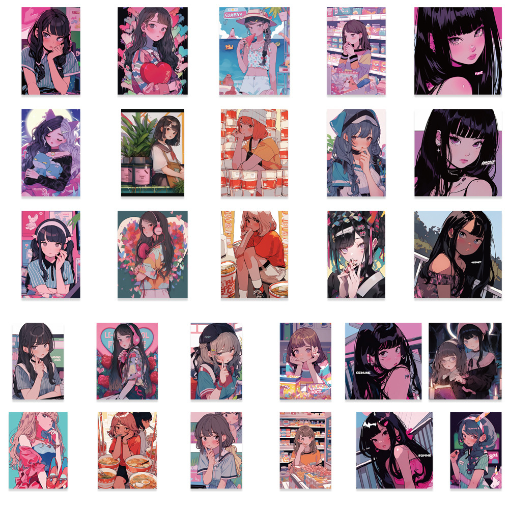 Picture of 52 original illustration girl ins hand account stickers personalized diy scooter luggage notebook water cup stickers