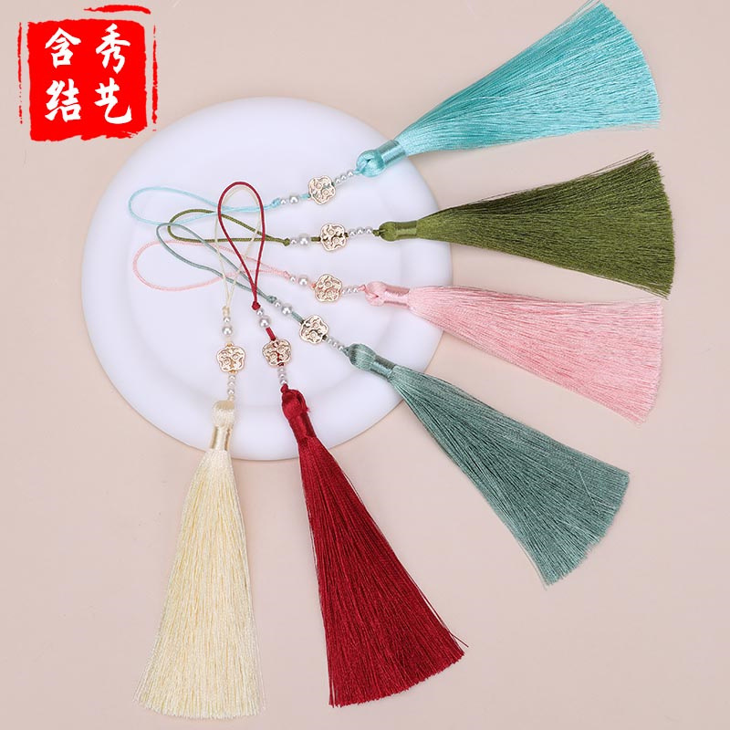 Picture of Pearl Fan Ancient Style Tassel Waist Pendant Fan DIY Tassel Chinese Han Dynasty Cheongsam Car Hanging Tassel Pendant
