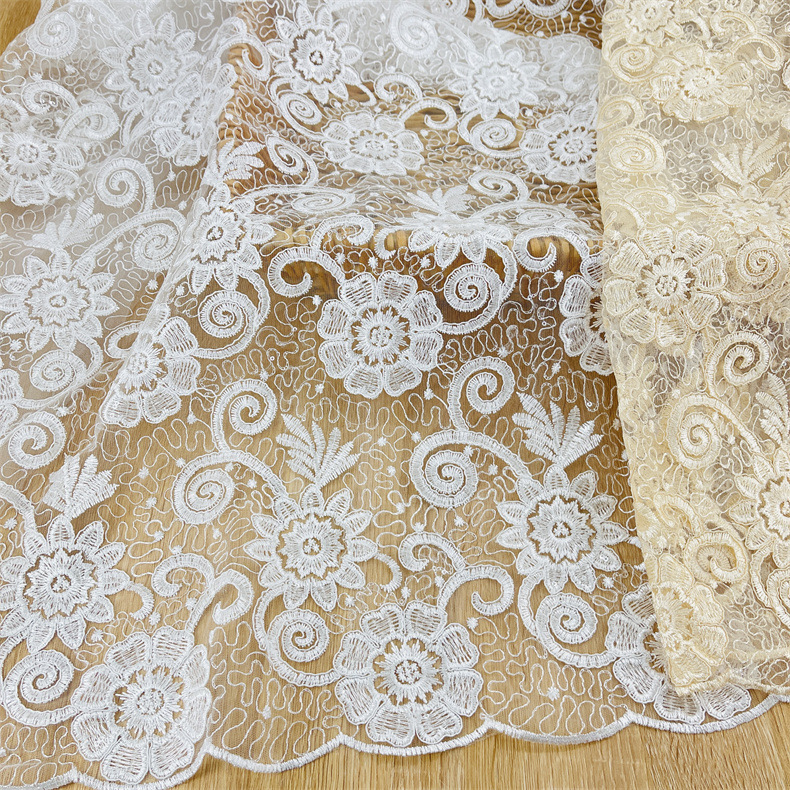 New Wedding Lace Sequin Embroidered Fabric Mesh Bilateral Stereo Embroidered Fashion Dress Water Soluble Embroidered Cloth