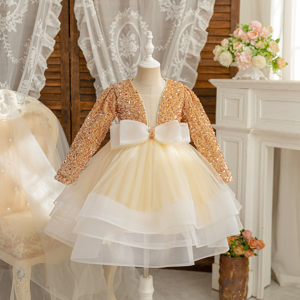 Picture of Girls' Princess Dress Birthday Autumn and Winter Show Performance Host Piano Performance Long-sleeved High-end Children's Evening Dress