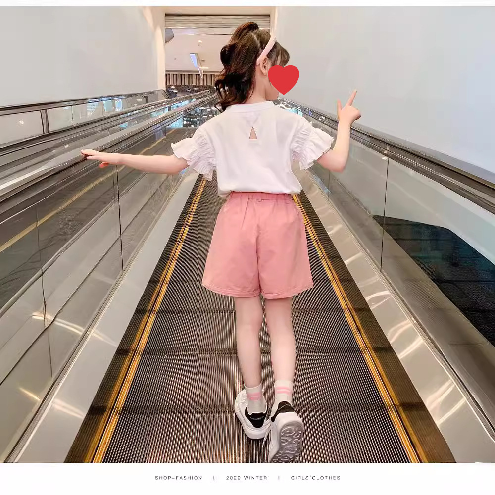 Picture of Girls' Korean-style 2024 Summer New Sports Suit Children's Western-style Cartoon Top Fashionable Shorts Two-piece Set