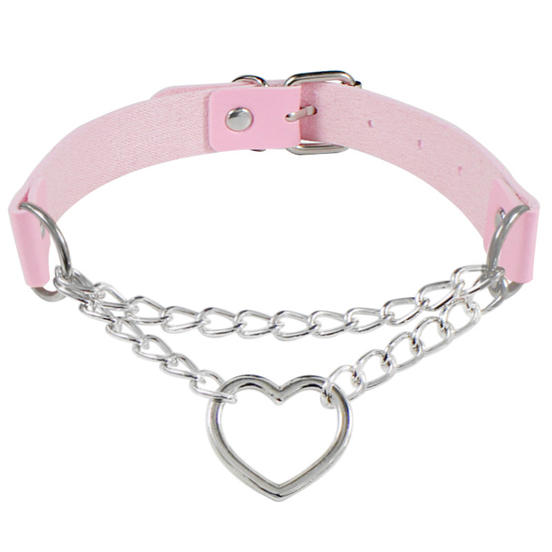 Picture of Cross-border Harajuku Heart-shaped Chain Collar Necklace Fashion Trend Leather Love Neck Chain Neck Chain Clavicle Chain