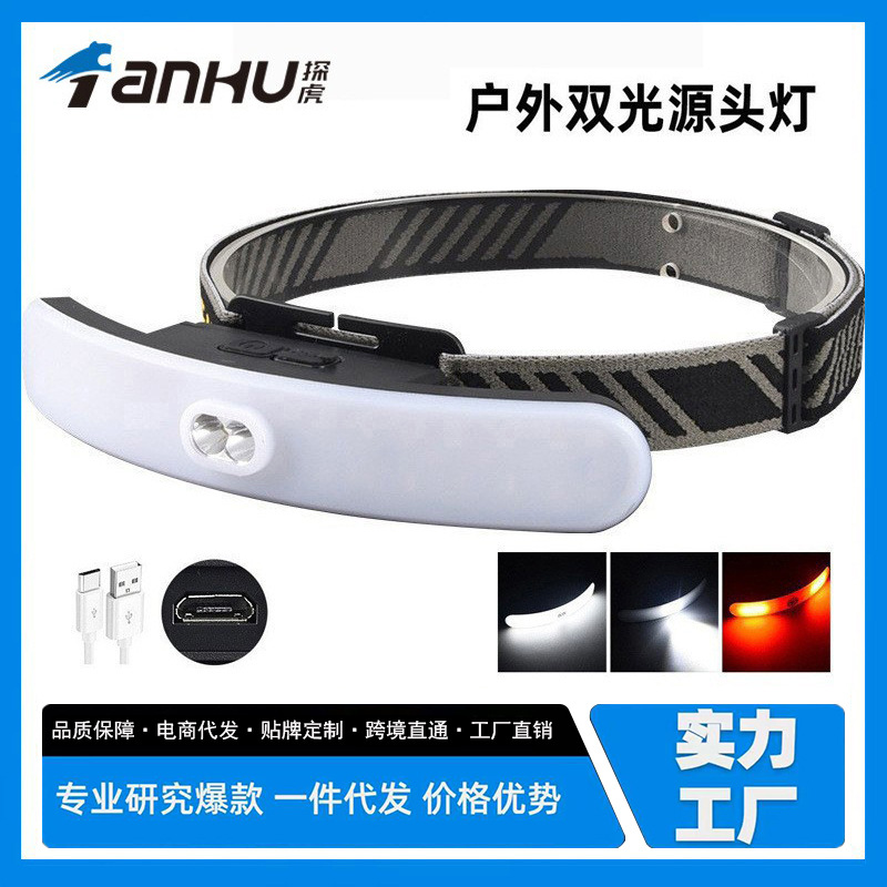 Cross-Border Large Floodlight Eyelash Lamp Headlamp Red Light Warning Work Light Outdoor Head-Mounted Strong Light Rechargeable Searchlight