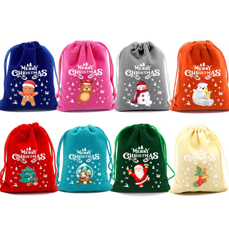 Sd04 Christmas Cartoon Candy Bag Gift Bag Santa Apple Bag Cross-Border Small Gift Bag Drawstring Velvet Bag