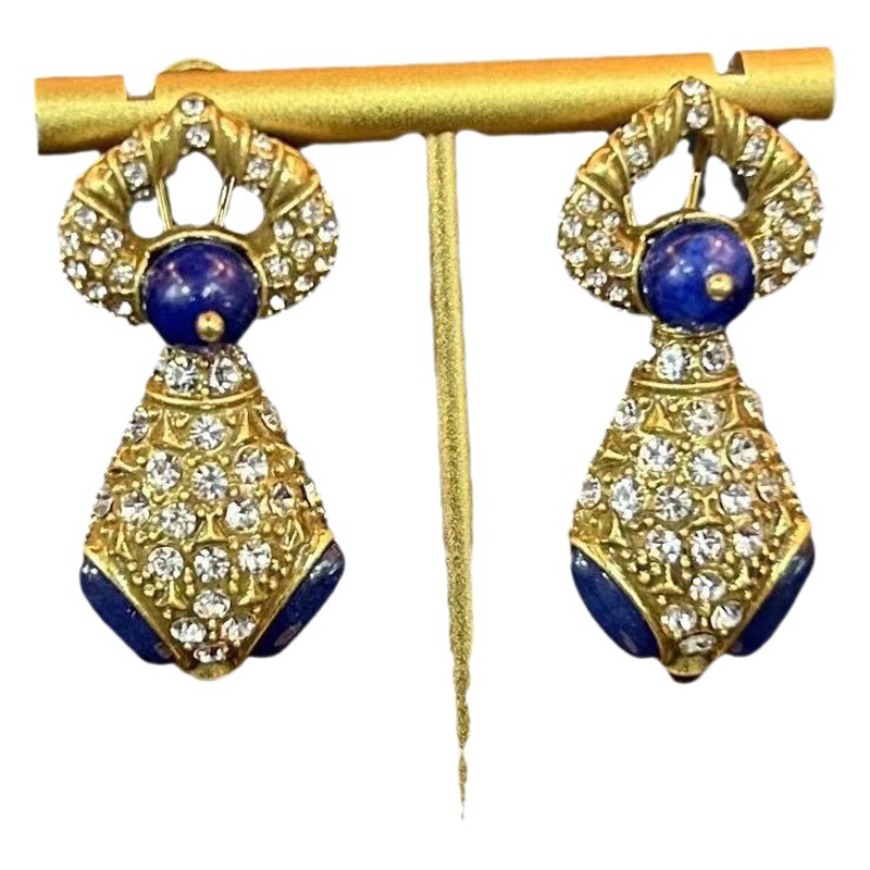 Qingdao Middle Ancient Retro Fashionable Cool Diamond Snake Head Ear Buckle Necklace High-grade Lapis Lauzite Natural Stone Jewelry suit