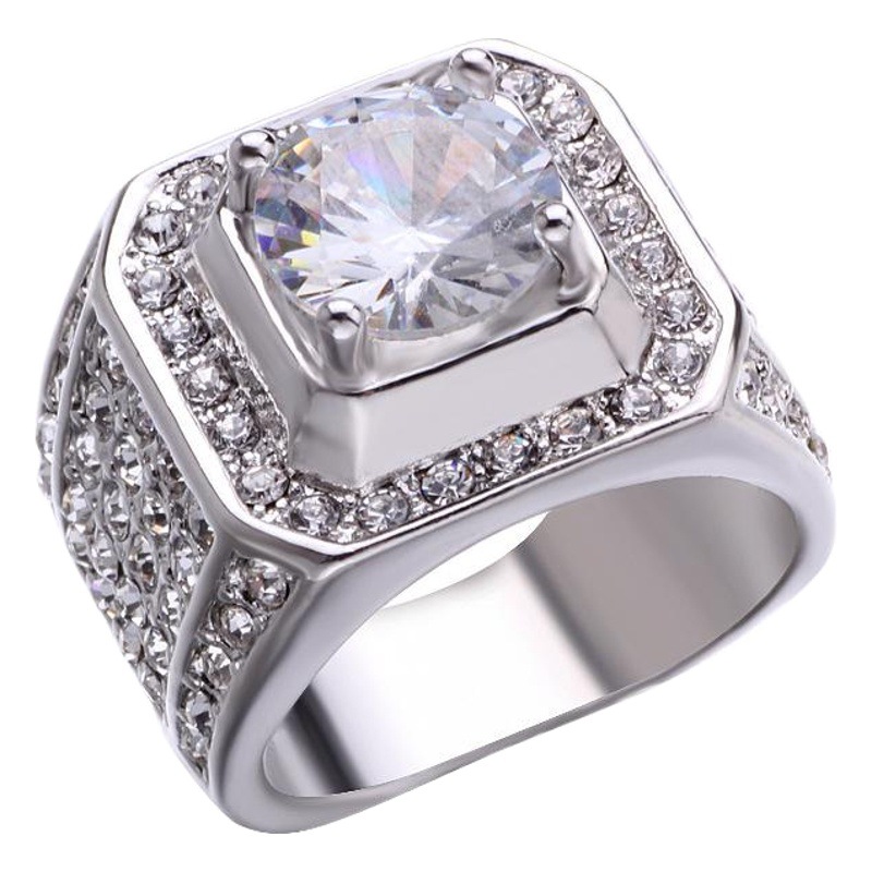 Wholesale wish hot sale European and American ring white new domineering men's diamond ring micro-inlaid full diamond ring