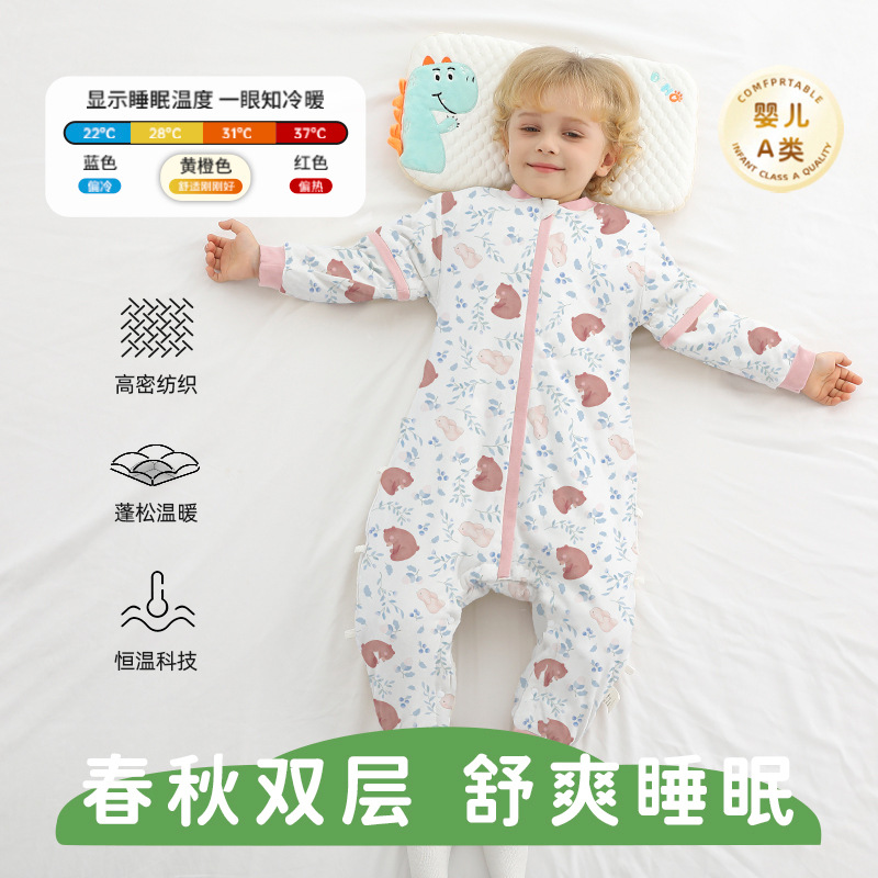 Picture of Baby Sleeping Bag Spring and Autumn Constant Temperature Detachable Sleeve Kick-proof Sleeve 1-6 Year Old Baby Leg Pajamas Air-conditioned Room Jumpsuit