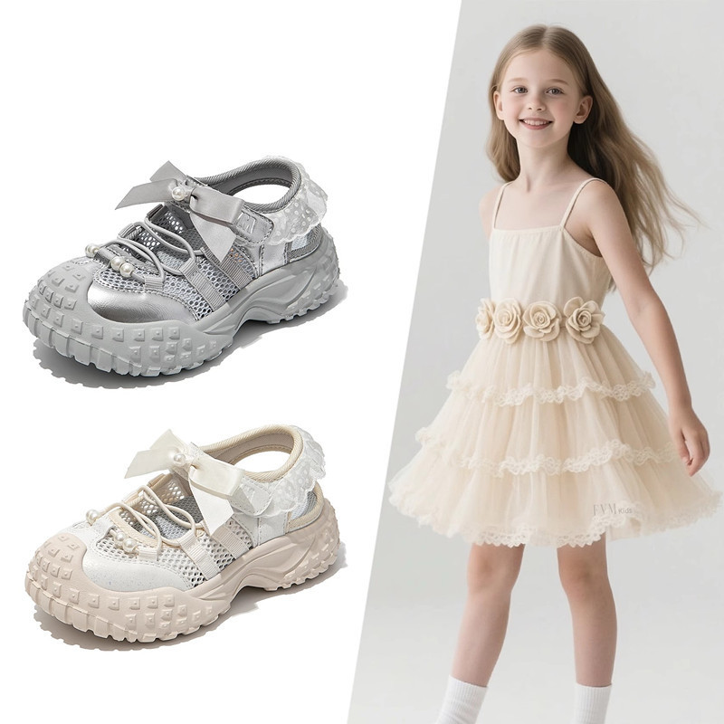Girls' Shoes Children's Princess Sports Sandals 2025 New Summer Little Girls Breathable Hollow Soft Sole River Tracing Shoes