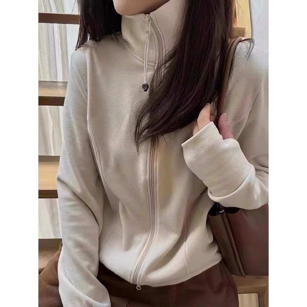 De Velvet Base Shirt 2025 Spring and Autumn Fashion Korean Style Vertical Collar Zipper Loose Slimming Casual Thickened Sweater Women's Cardigan