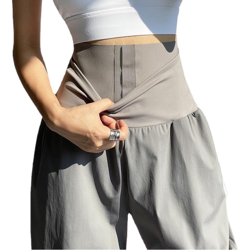 Outdoor Quick-drying Sports Pants Women's High Waist Breasted Belly-tucking Loose Dancing Yoga Pants Sweatpants Casual Fitness Summer
