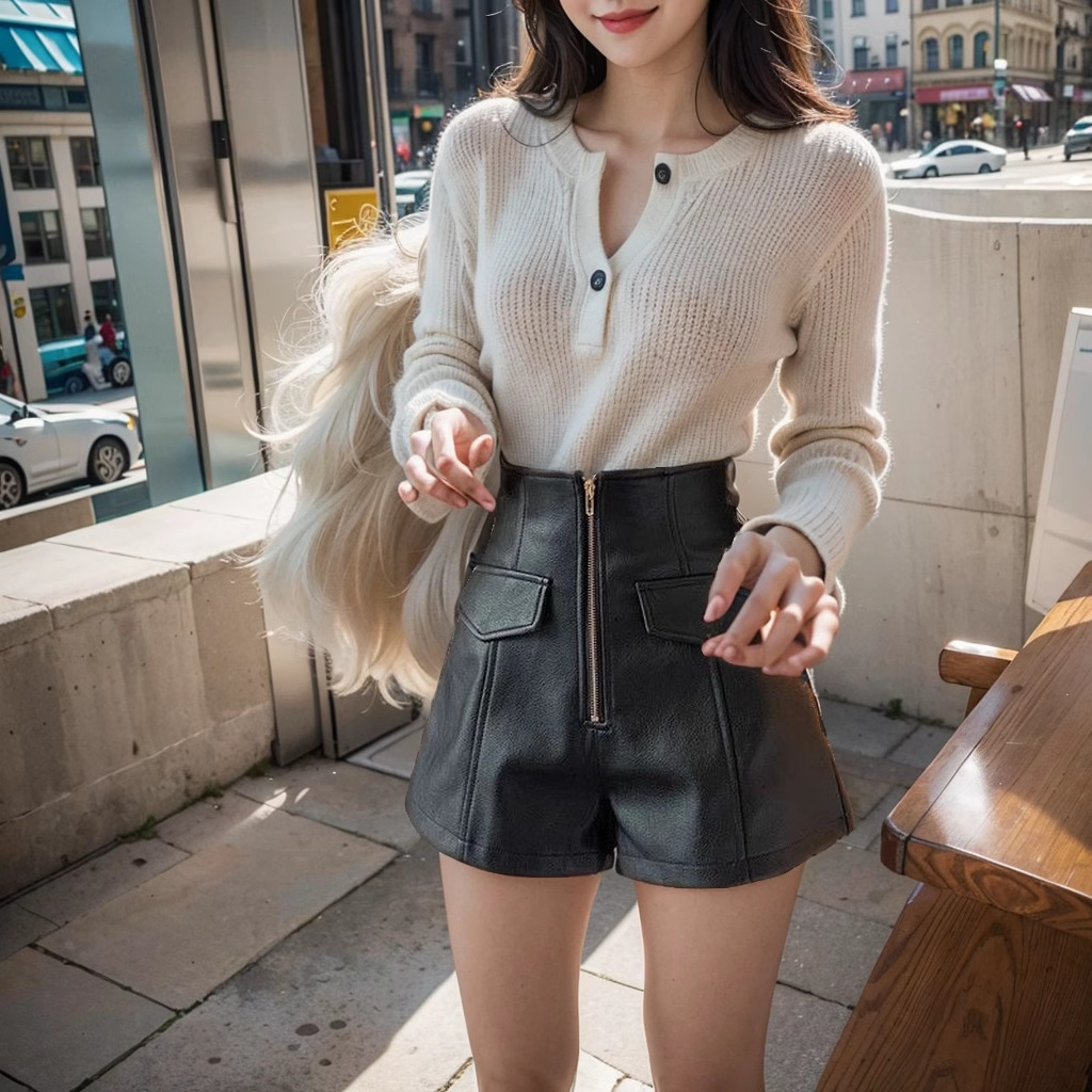 PU Leather Shorts Women's Fashionable High Waist 2025 Autumn and Winter New Korean Style Slimming Boots Pants A- Shaped Fashionable Wide-Leg Shorts