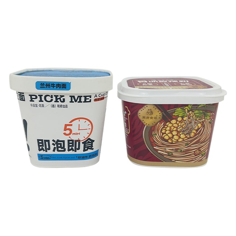 Disposable double-layer thickened 740ml instant noodles square paper bowl high temperature resistant food factory snail powder instant food packaging box