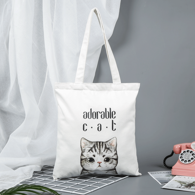 Canvas Bag Custom Cute Kitten Cartoon Cotton Bag Custom Private Custom LOGO Portable Shopping Bag