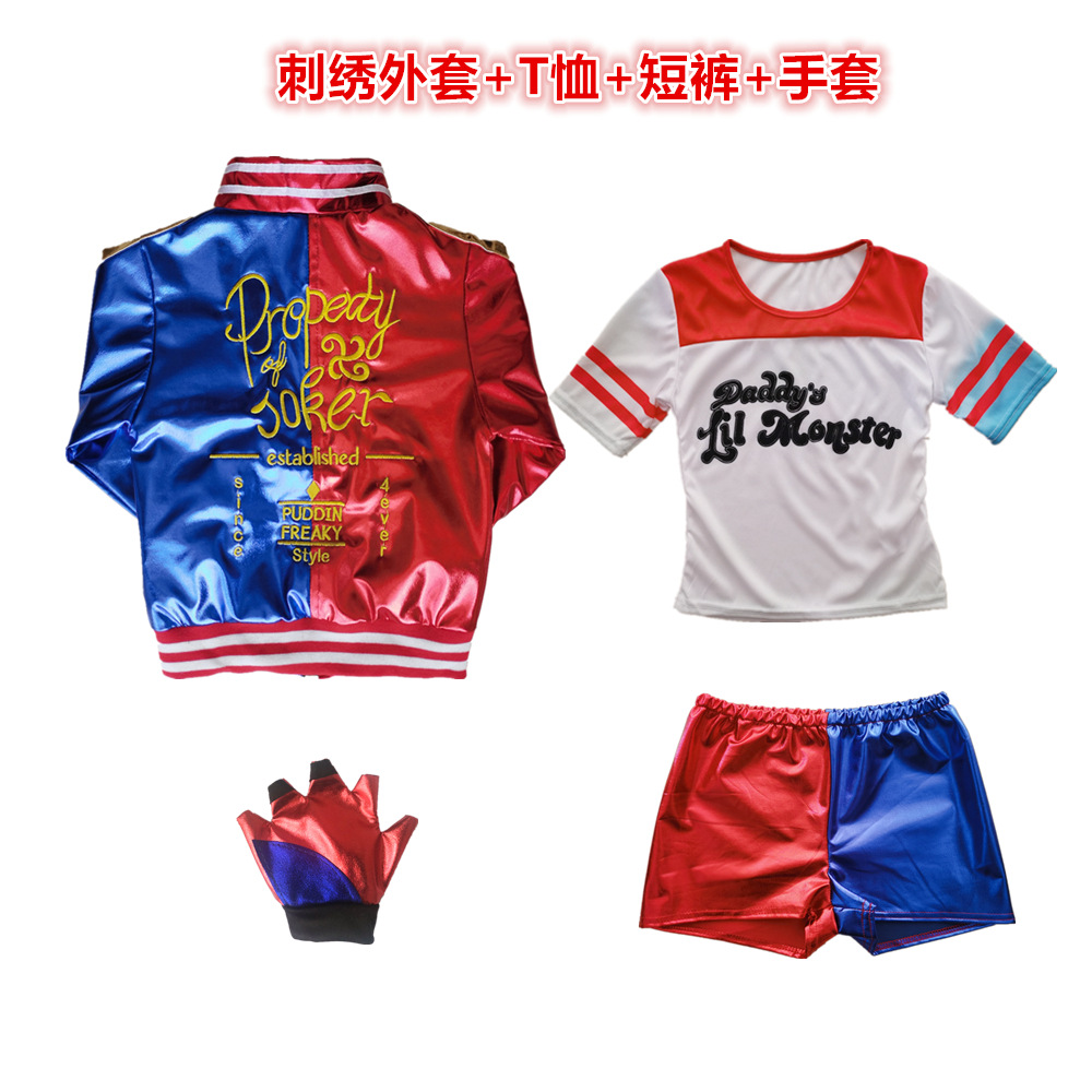 Picture of Carnival Adult Female High-End Embroidered Harley Quinn Cosplay Costume Movie Character Belt Jacket T-Shirt Shorts Pattern