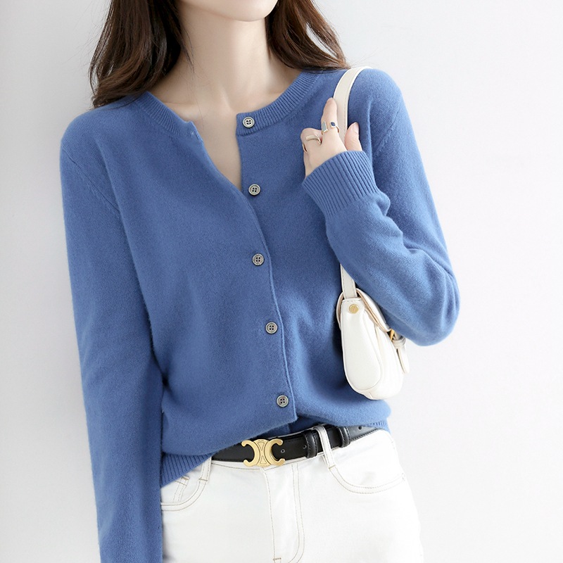 Picture of 2023 autumn and winter new women's round neck cardigan bottoming shirt Korean style long sleeve fashion soft knitted small coat