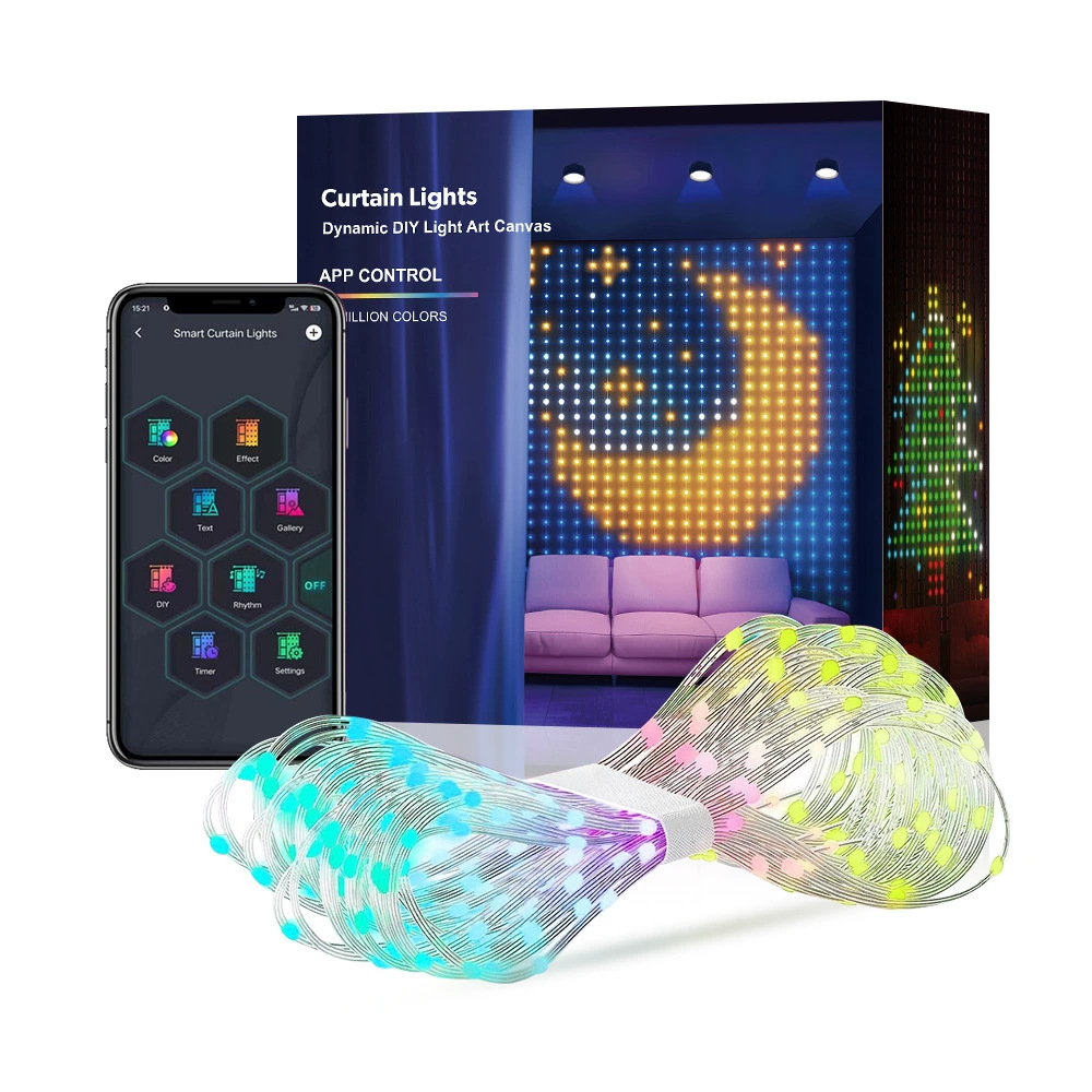 APP Curtain Light Bluetooth Point Control Subtitle Light RGB Magic Color Leather Line Light DIY Programming Curtain Light Atmosphere Decorative Light