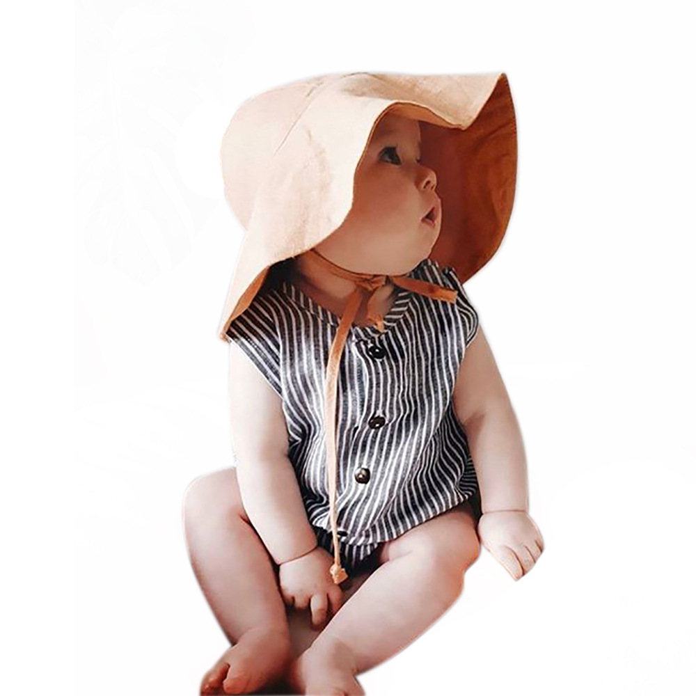 Picture of European and American Summer New Small Kidsren's Sun Hat Infant and Toddler Outdoor Large Brim Basin Hat Cotton and Linen Breathable Sun Protection Hat