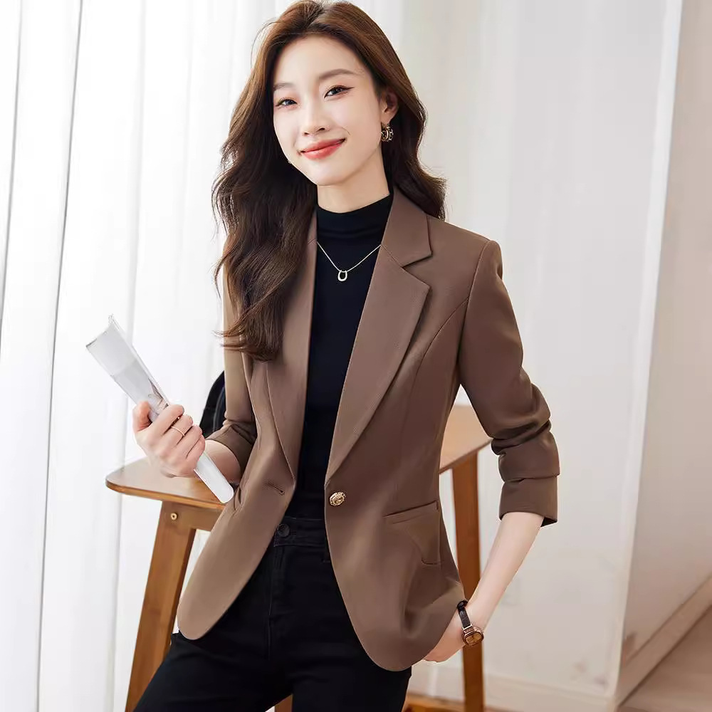 Picture of brown Suit Jacket Women's 2024 New Spring and Autumn Fashion All-match Light Mature Style Small Casual Suit Top