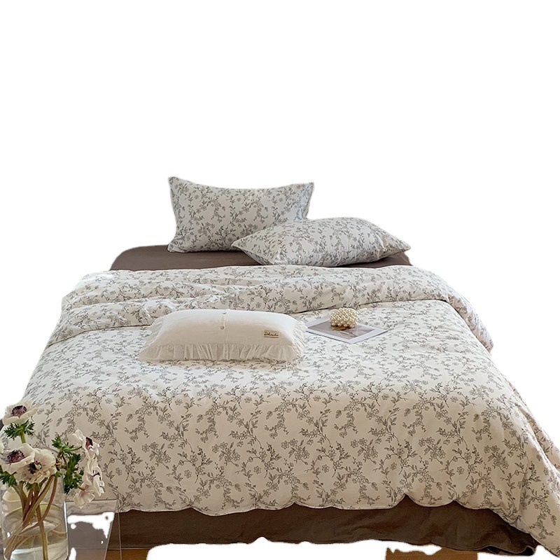 Class A Four-piece Set of Pure Cotton Double-layer Yarn for Infants and Young Children All Seasons Universal Cotton Lace Bed Sheet Quilt Cover Bedding