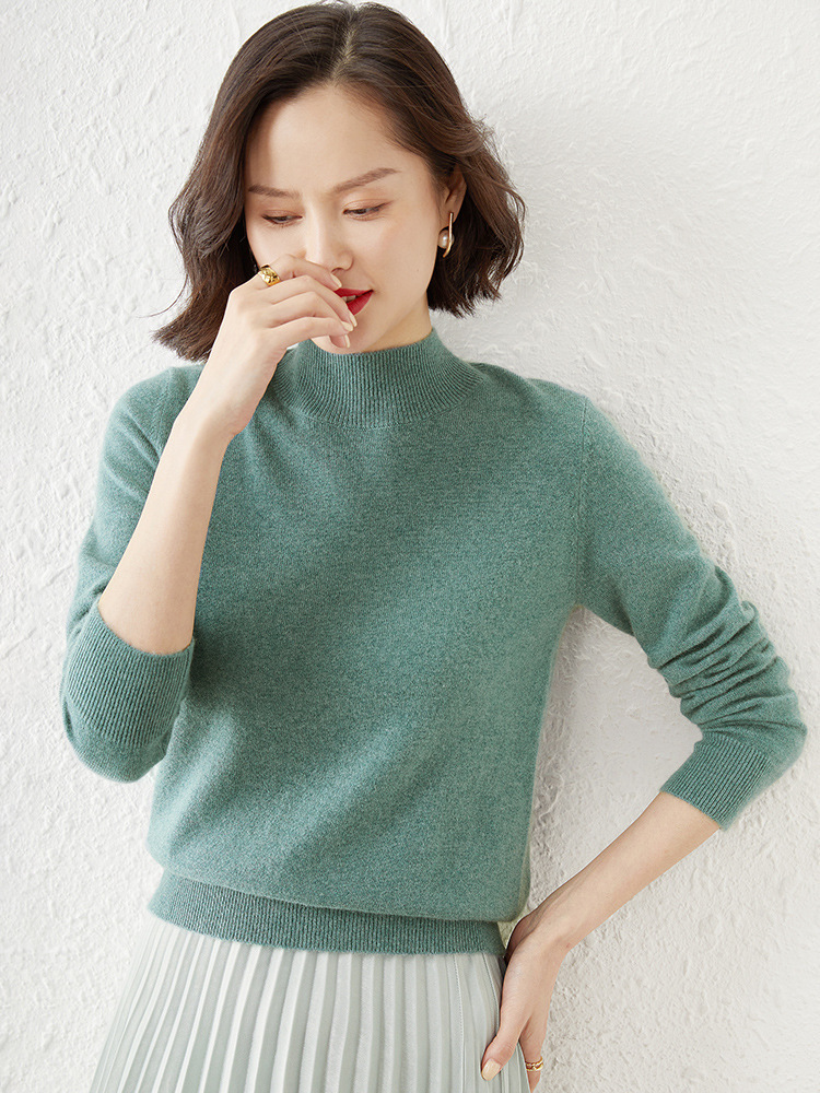 Picture of 2024 Autumn and Winter New Half-turtleneck Knitted Sweater Women's Loose All-match Solid Color Pullover Inner Warm Base Shirt