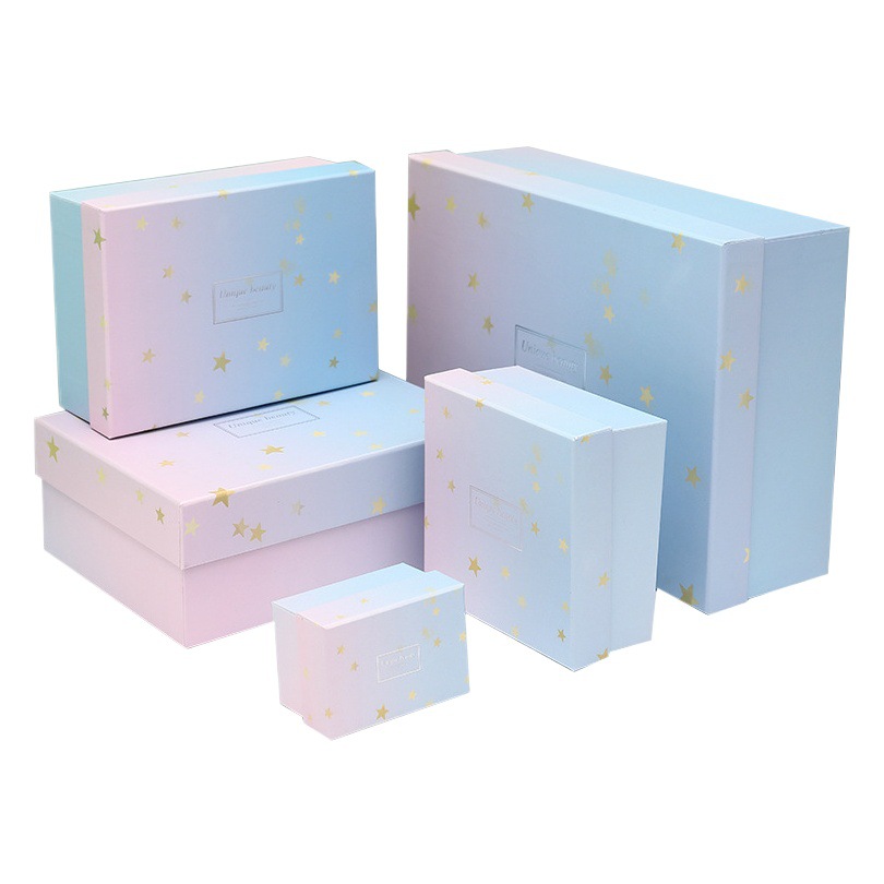 ins Gift Box Rectangular Large Gradient Gift Box Cosmetic Lipstick Creative Gift Box Heaven and Earth Cover Packaging Box