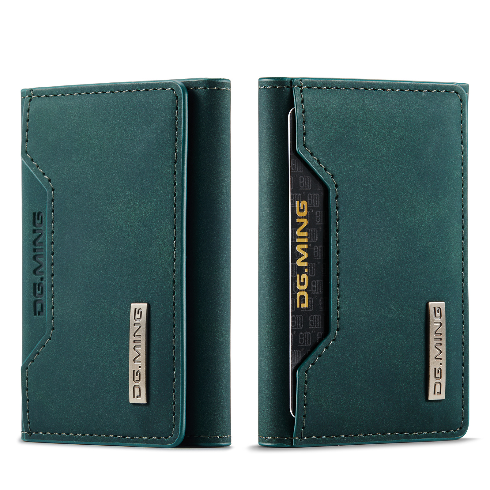 Picture of DG.MING brown three-fold card case card case high-grade retro PU card case leather case multi-functional magnetic small card case