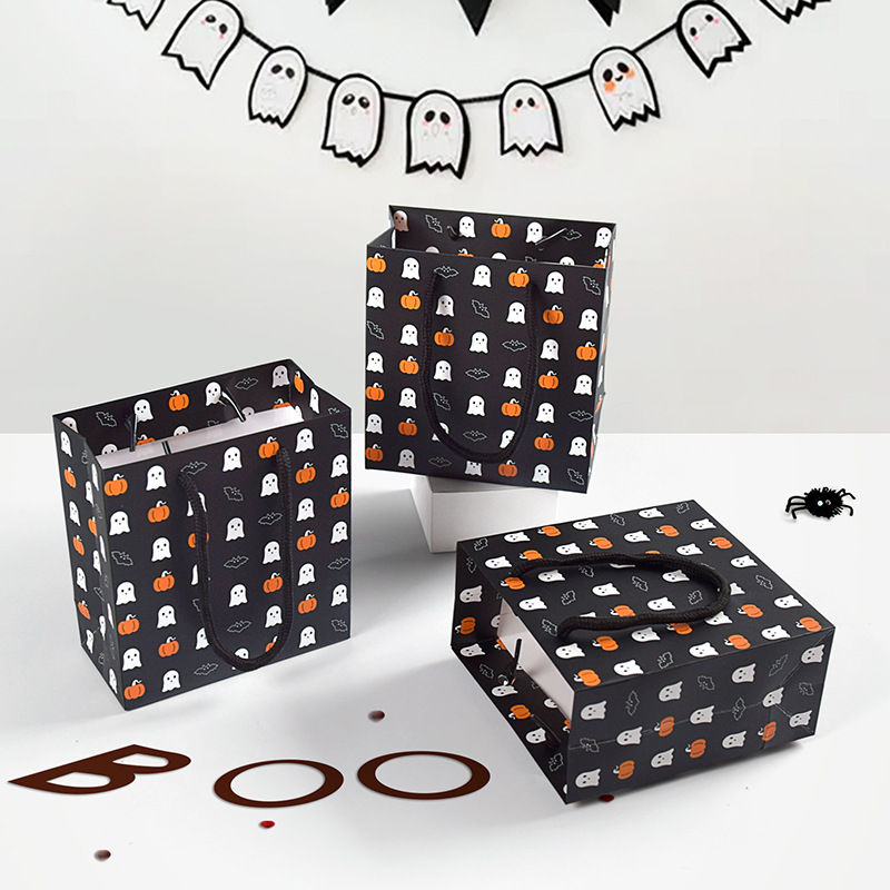 Halloween a Piao White Card Gift Bag Candy Gift Packaging Bag Pumpkin Ghost Cartoon Paper Bag Children's Hand Bag