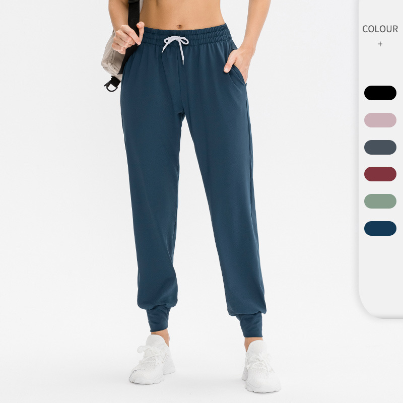 Women's Drawstring Running Sports Pants Loose Fitness Leggings Casual Pocket Stretch Yoga Pants 12355