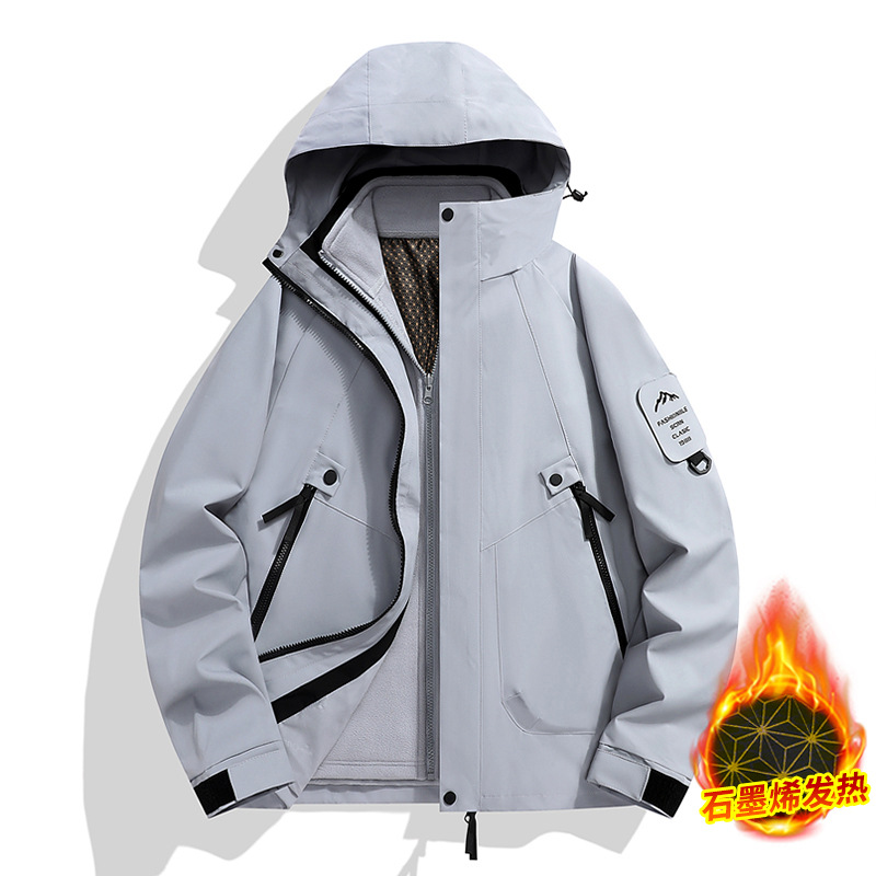 Picture of Three-in-one women's detachable autumn and winter two-piece outdoor windbreaker jacket men's water-repellent plus size mountaineering suit