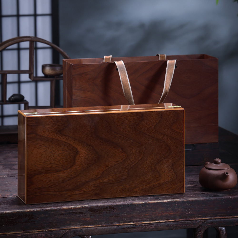 Picture of Tea Packaging Private Collection Wooden Box 8 Small Ceramic Empty Gift Box Wood Grain Pu 'er Jin Junmei Tea Big Buddha Longjing Tea